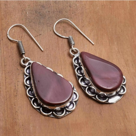 Hand Crafted Jewelry - New Australia mookite jasper 925 silver earrings